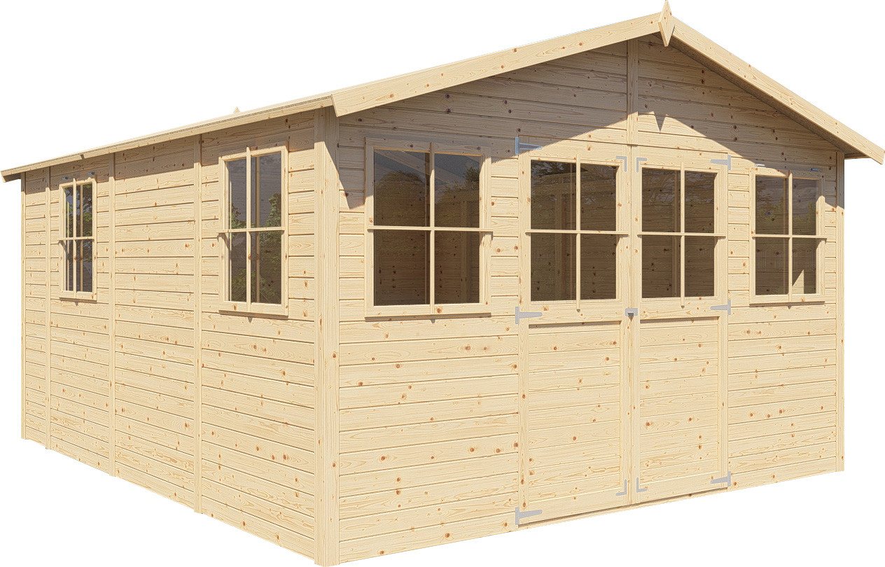 BERTILO Gartenhaus Workshop Carpenter naturbelassen, BxT: 364x459 cm, Großes Gartenhaus aus exakt vorgefertigten Elementen – Bild 2 von 5