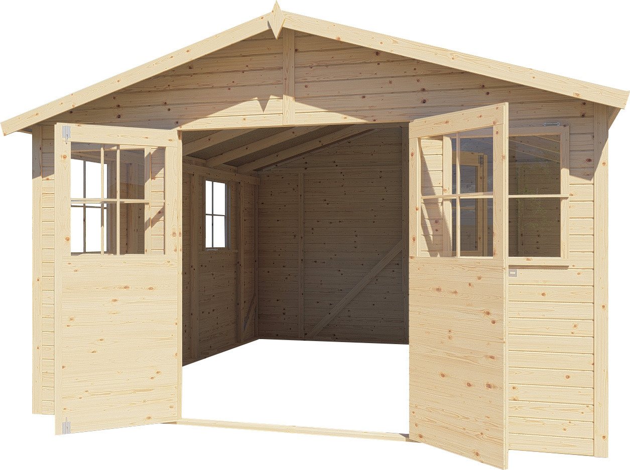 BERTILO Gartenhaus Workshop Carpenter naturbelassen, BxT: 364x459 cm, Großes Gartenhaus aus exakt vorgefertigten Elementen – Bild 3 von 5