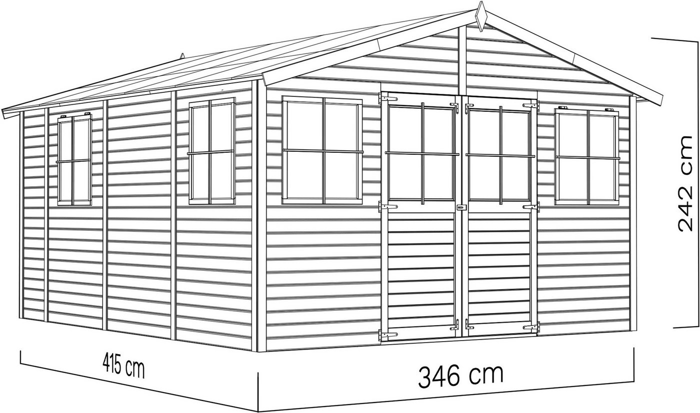 BERTILO Gartenhaus Workshop Carpenter naturbelassen, BxT: 364x459 cm, Großes Gartenhaus aus exakt vorgefertigten Elementen – Bild 4 von 5