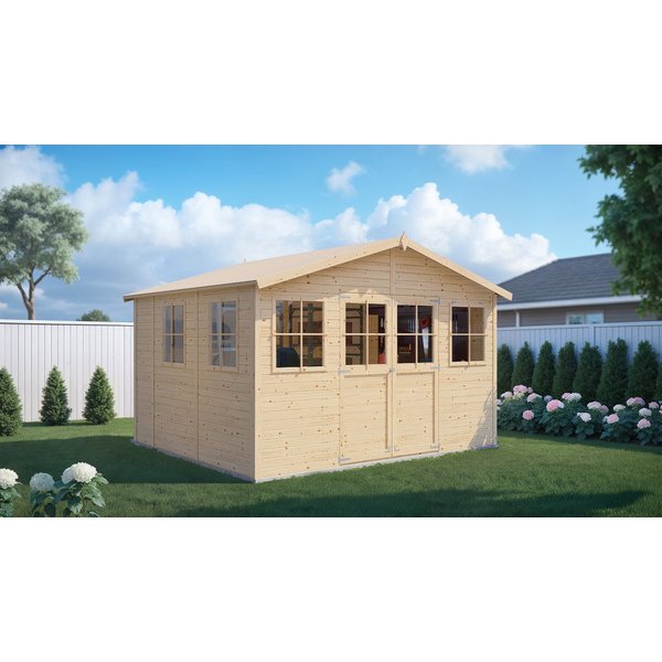 BERTILO Gartenhaus Workshop Smith naturbelassen, BxT: 364x335 cm, Großes Gartenhaus aus exakt vorgefertigten Elementen