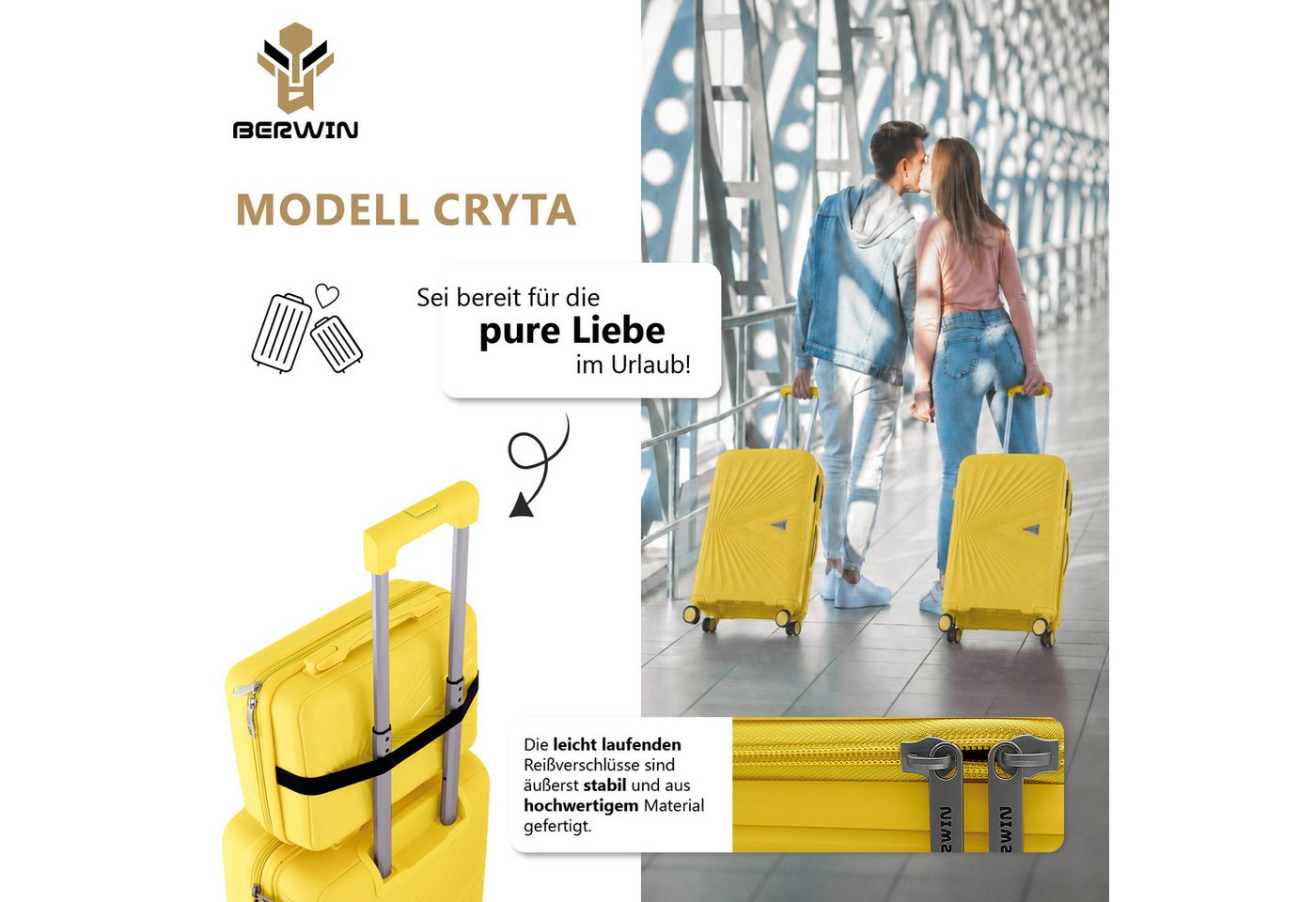 Berwin Trolleyset mit Beautycase Modell Cryta Tropic Gelb, 4 Rollen, (Set, 4 tlg., MS-19771) – Bild 2 von 5