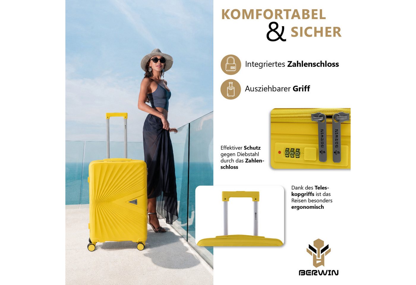 Berwin Trolleyset mit Beautycase Modell Cryta Tropic Gelb, 4 Rollen, (Set, 4 tlg., MS-19771) – Bild 5 von 5