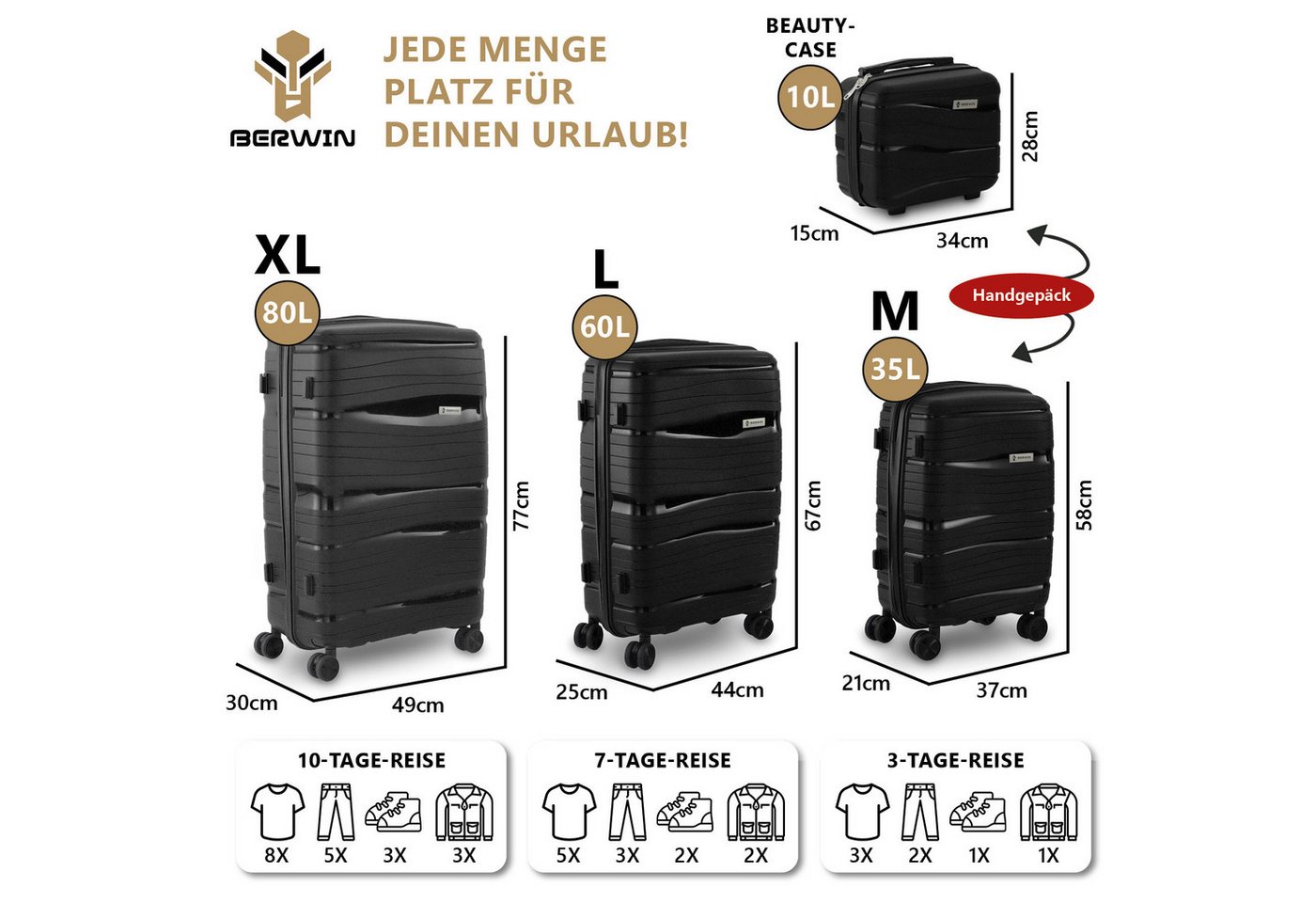 Berwin Trolleyset mit Beautycase Modell Torna Titan Schwarz, 4 Rollen, (Set, 4 tlg., MS-19806) – Bild 3 von 5