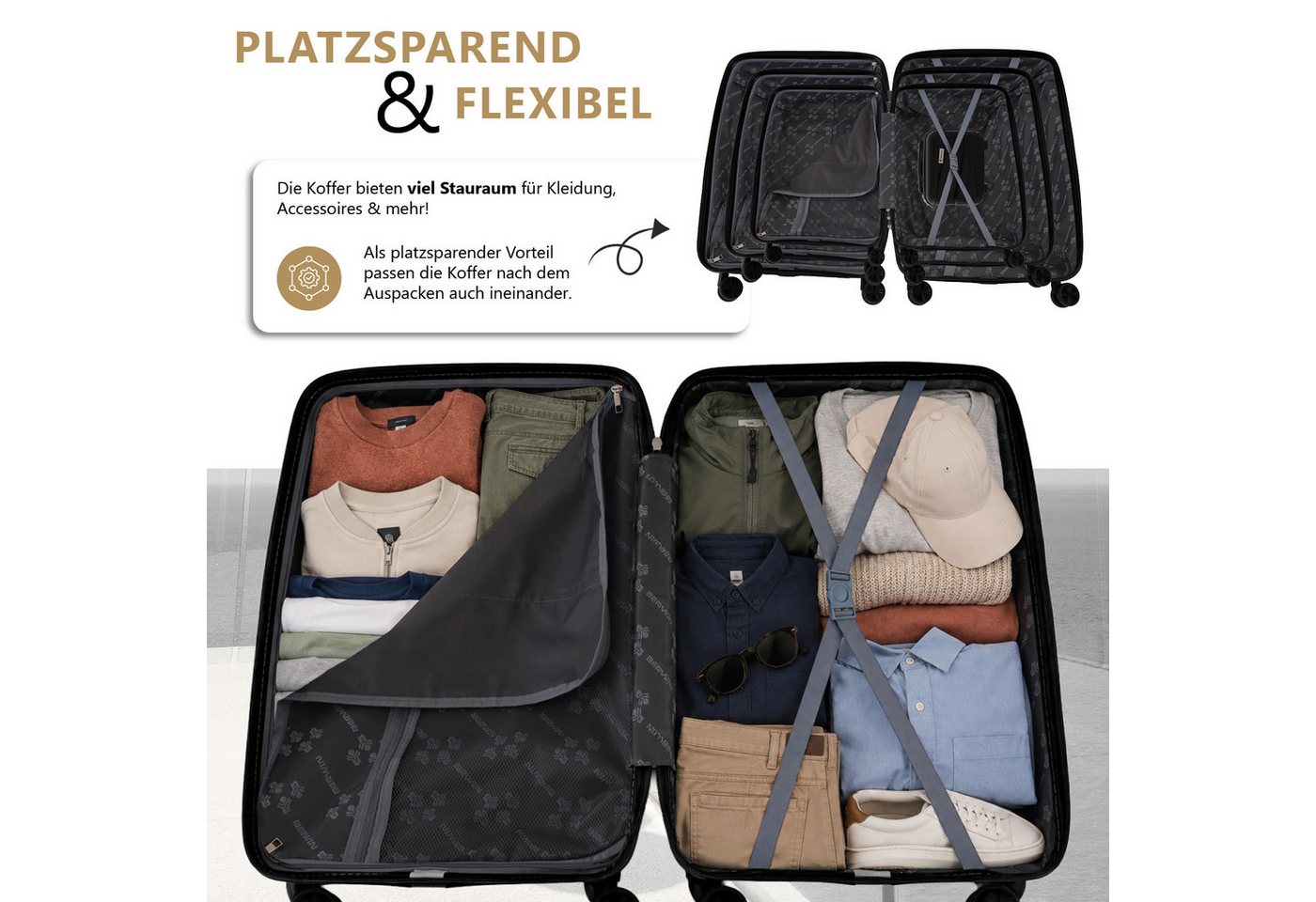 Berwin Trolleyset mit Beautycase Modell Torna Titan Schwarz, 4 Rollen, (Set, 4 tlg., MS-19806) – Bild 4 von 5