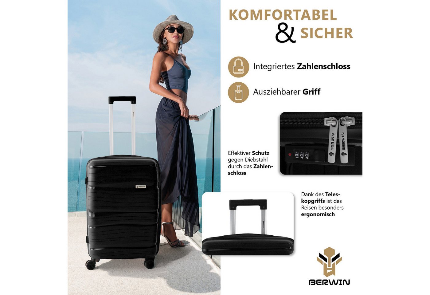 Berwin Trolleyset mit Beautycase Modell Torna Titan Schwarz, 4 Rollen, (Set, 4 tlg., MS-19806) – Bild 5 von 5