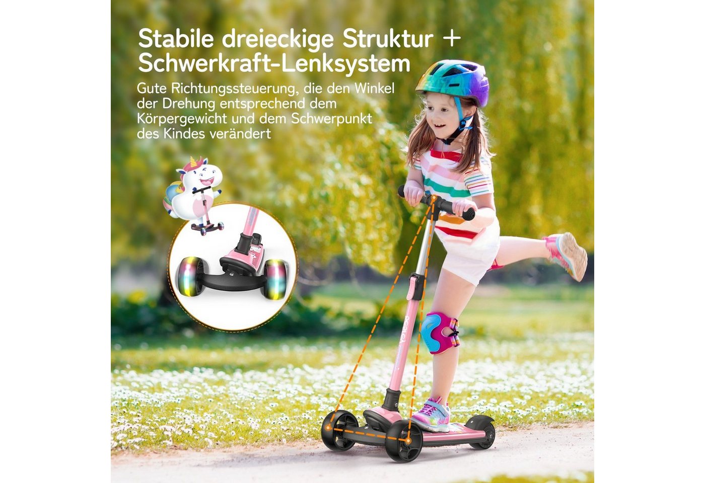 besrey Dreiradscooter Kinder Scooter Kinder Roller Kinderroller ab 3 jahre faltbar, Alle drei Räder mit LED, Kinderscooter mit ABEC-7 Kugellager – Bild 4 von 5