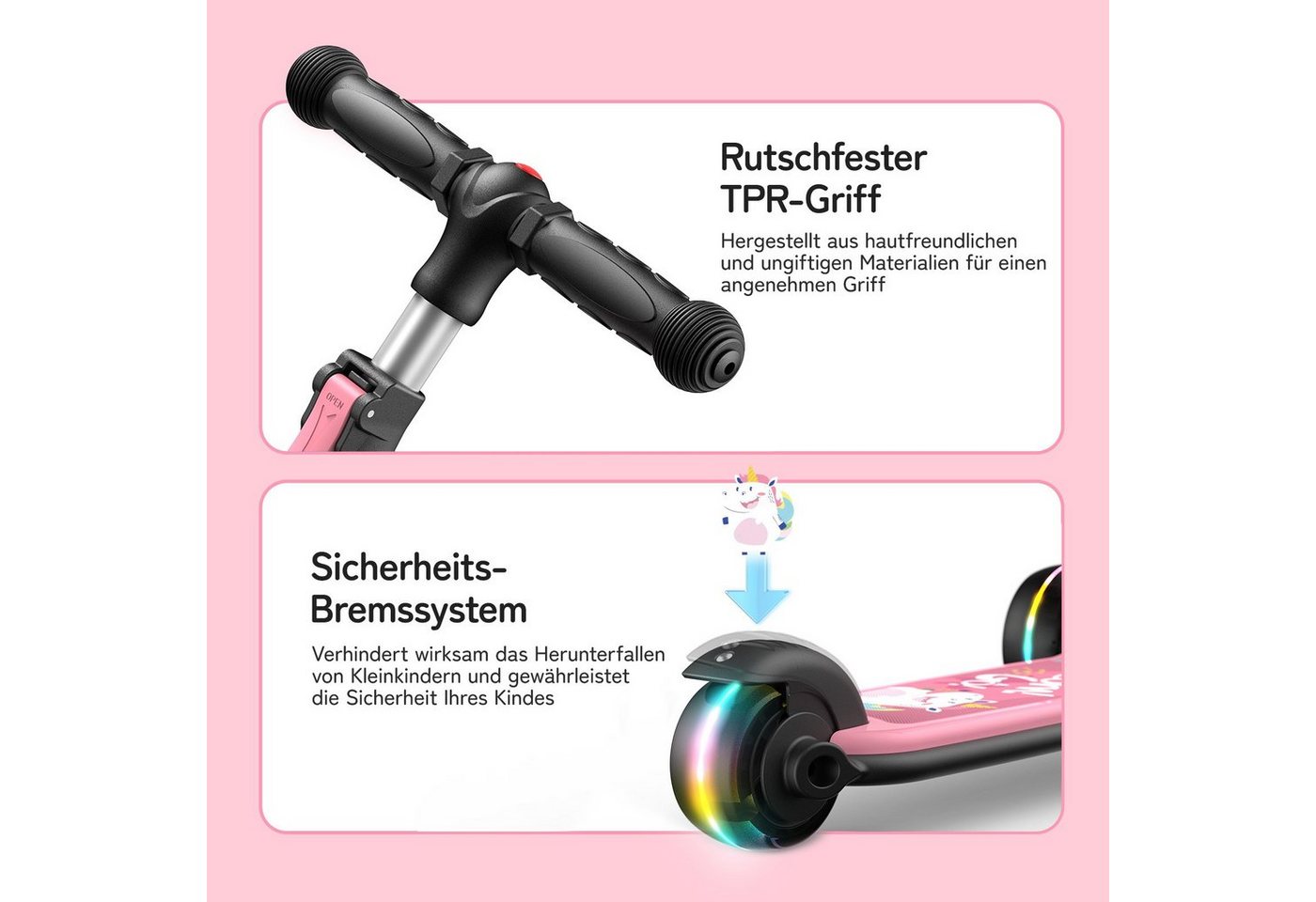besrey Dreiradscooter Kinder Scooter Kinder Roller Kinderroller ab 3 jahre faltbar, Alle drei Räder mit LED, Kinderscooter mit ABEC-7 Kugellager – Bild 5 von 5