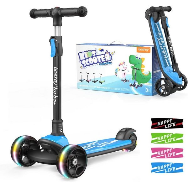 besrey Dreiradscooter Kinder Scooter Kinder Roller Kinderroller ab 3 jahre faltbar, Alle drei Räder mit LED, Kinderscooter mit ABEC-7 Kugellager