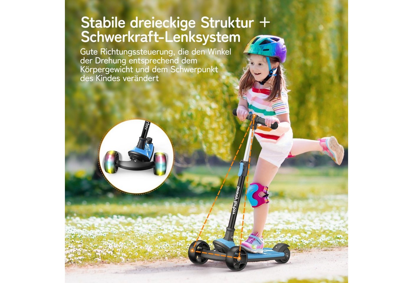 besrey Dreiradscooter Kinder Scooter Kinder Roller Kinderroller ab 3 jahre faltbar, Alle drei Räder mit LED, Kinderscooter mit ABEC-7 Kugellager – Bild 3 von 5