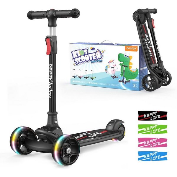 besrey Dreiradscooter Kinder Scooter Kinder Roller Kinderroller ab 3 jahre faltbar, Alle drei Räder mit LED, Kinderscooter mit ABEC-7 Kugellager