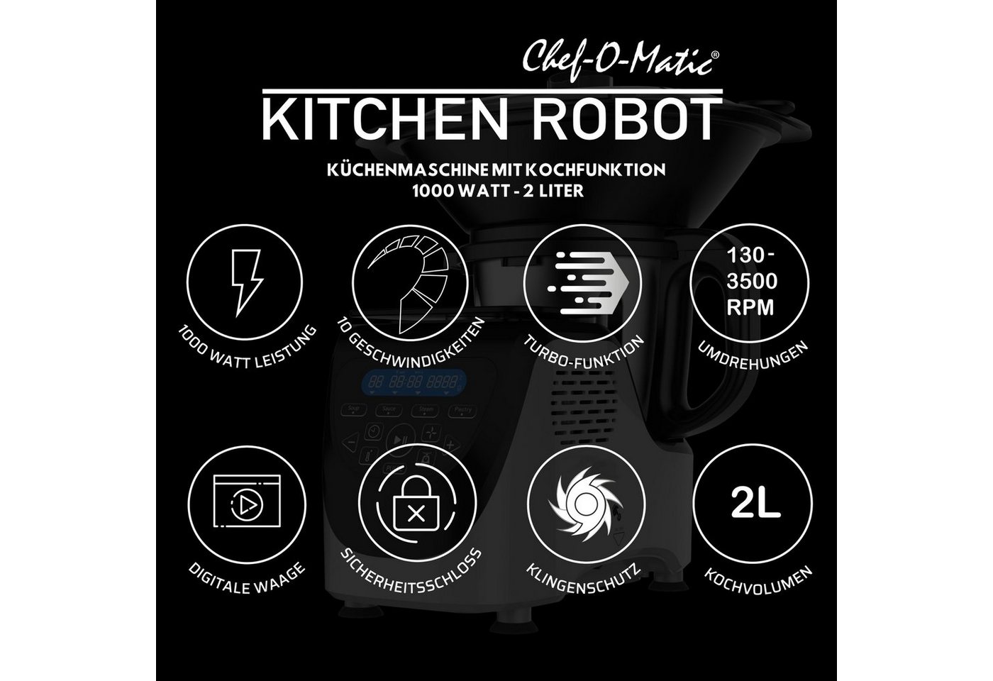 Best Direct® Küchenmaschine mit Kochfunktion, 1000 W, 3,00 l Schüssel, mit Dampfgaraufsatz, digitale Waage – Bild 3 von 5