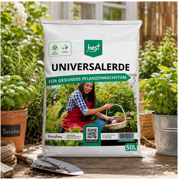 Best for Home Bio-Erde Bio-Blumenerde – Torffrei, für Zimmer- & Balkonpflanzen Universalerde, mit Organische Pflanzerde, (Einzelartikel, 1-St., 20L / 50L Sack),