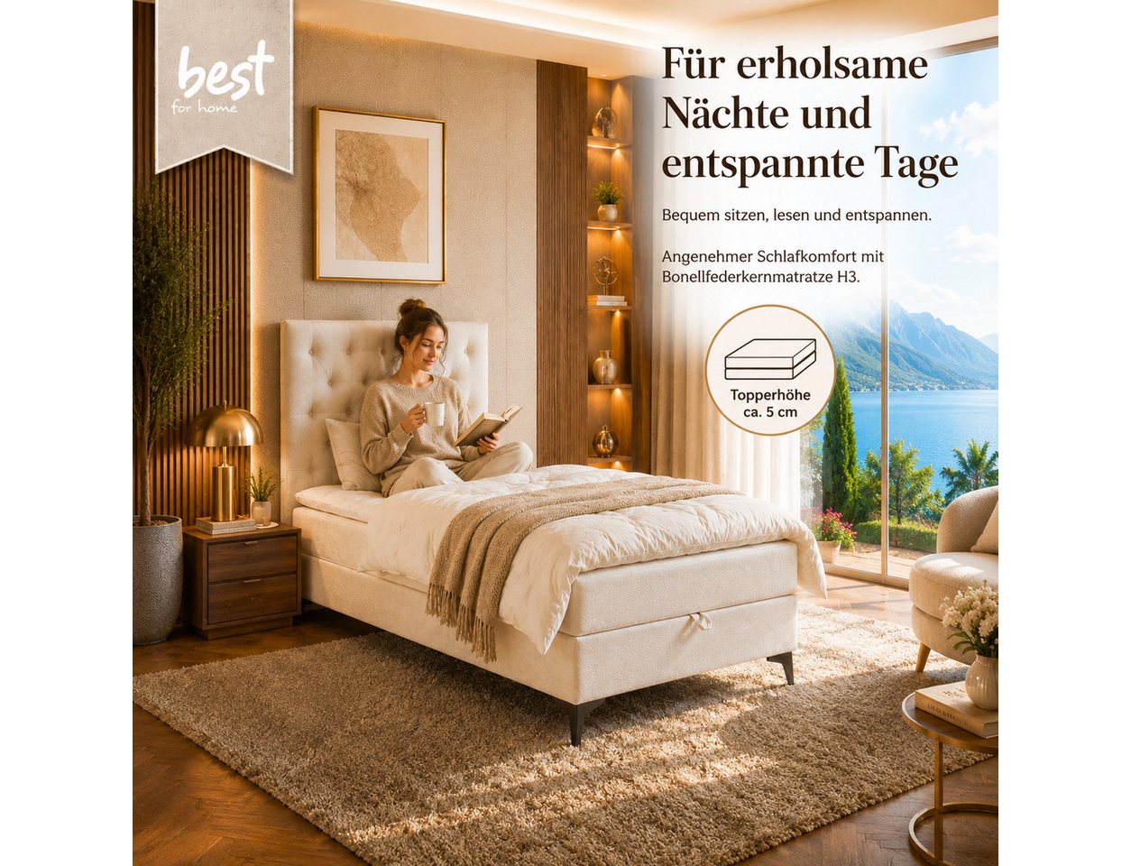 Best for Home Boxspringbett Bett K18 Single SLIM mit Bettkasten und Bonellfederkernmatratze (Einzelbett / Boxspringbett, 1-St., Boxspringbett-Set inklusive Matr – Bild 3 von 5