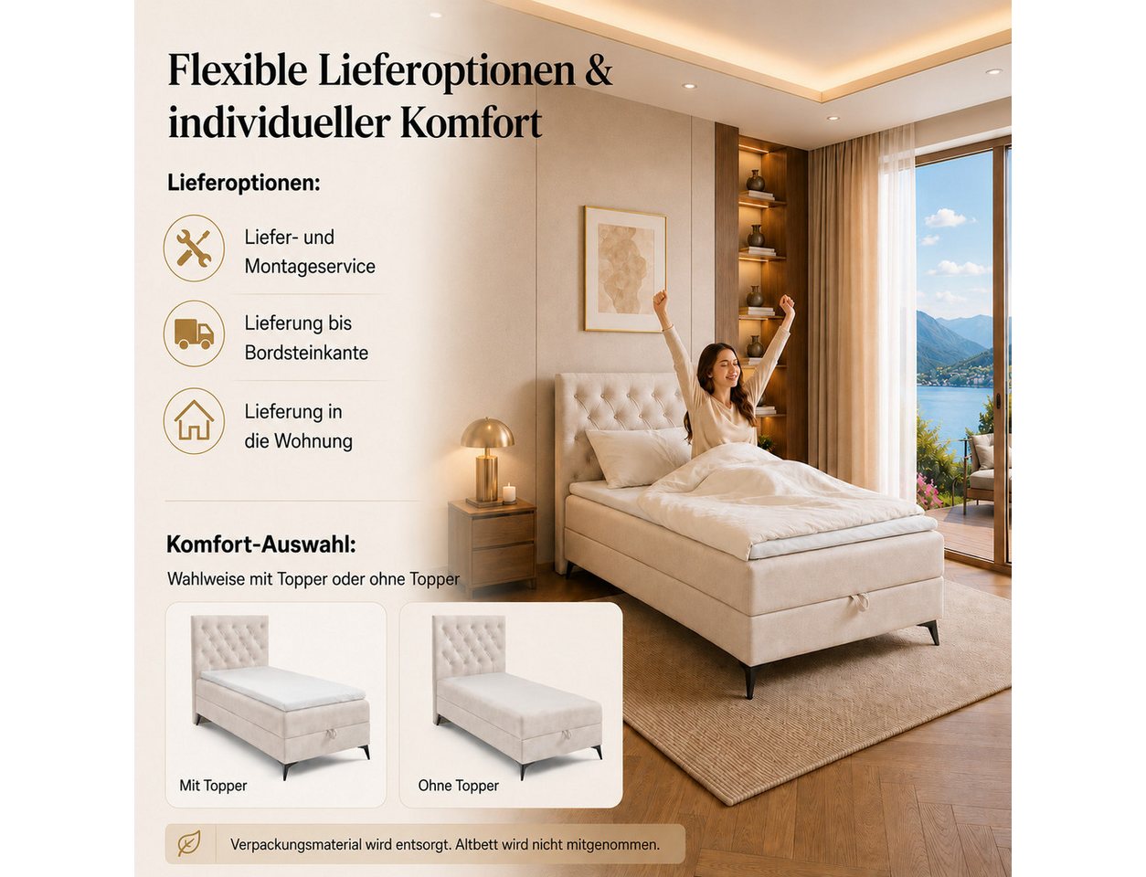 Best for Home Boxspringbett Bett K18 Single SLIM mit Bettkasten und Bonellfederkernmatratze (Einzelbett / Boxspringbett, 1-St., Boxspringbett-Set inklusive Matr – Bild 4 von 5