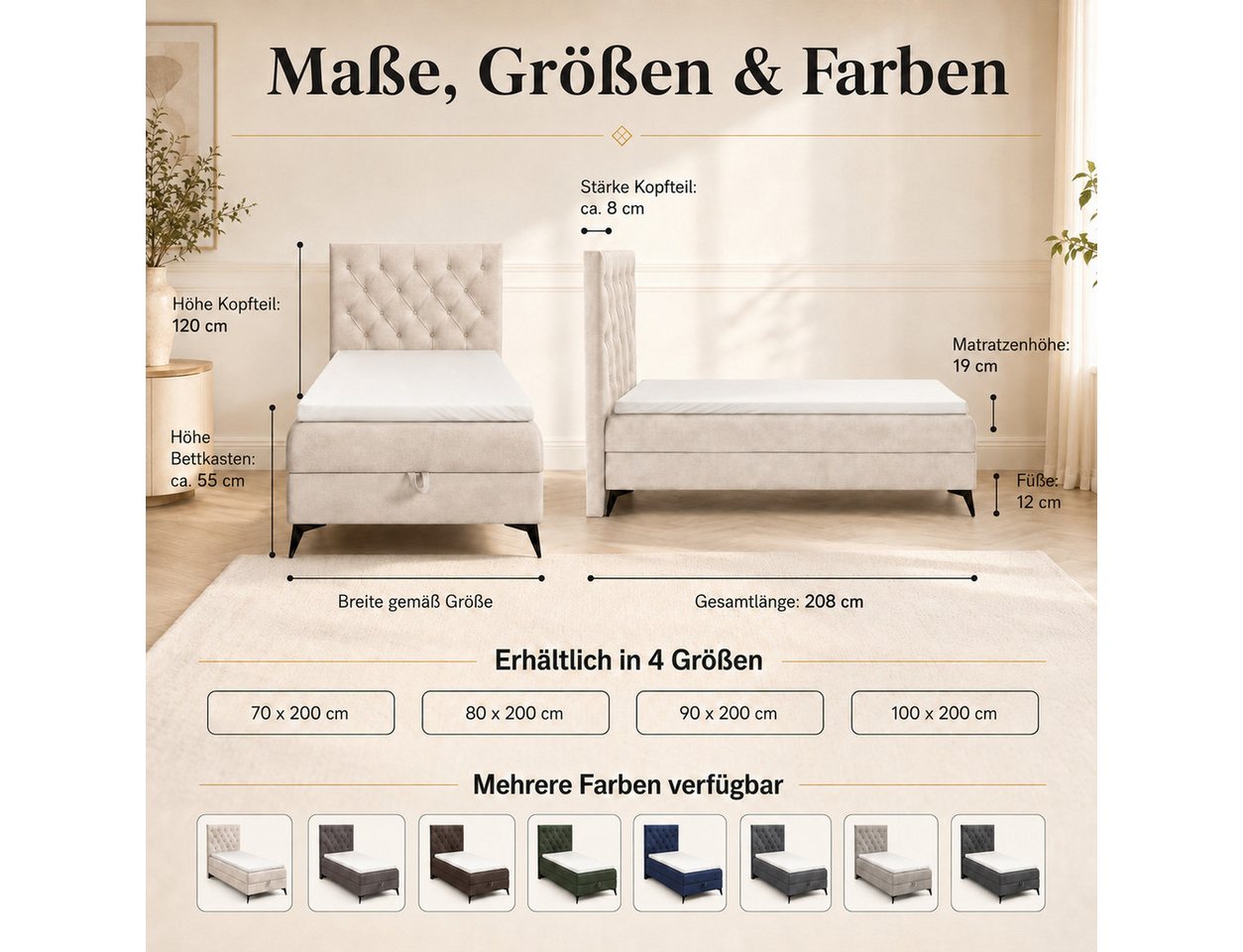 Best for Home Boxspringbett Bett K18 Single SLIM mit Bettkasten und Bonellfederkernmatratze (Einzelbett / Boxspringbett, 1-St., Boxspringbett-Set inklusive Matr – Bild 5 von 5