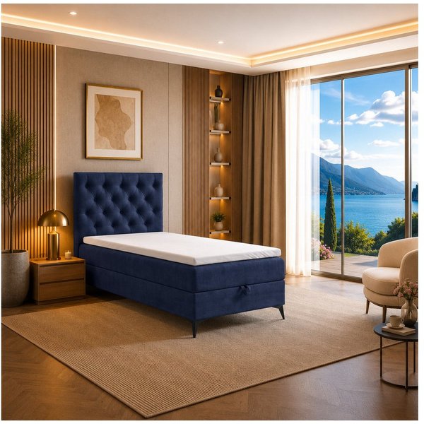 Best for Home Boxspringbett Bett K18 Single SLIM mit Bettkasten und Bonellfederkernmatratze (Einzelbett / Boxspringbett, 1-St., Boxspringbett-Set inklusive Matr