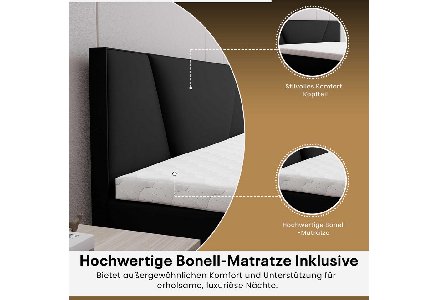 Best for Home Boxspringbett Boxspring bett mit Bonellfederkern&Komfort-Topper und Stauraum (1-teilig, 4-St., 140x200 160x200 180x200 200x200), Handwerksqualität – Bild 4 von 5