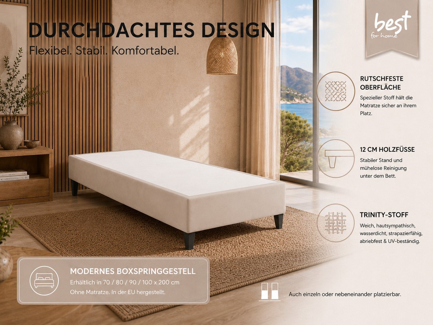 Best for Home Boxspringbett Boxspringbettgestell aus Massivholz in verschiedenen Größen (Bettgestell / Seniorenbett / Jugendbett / Kinderbett, 1-St., Bettgestel – Bild 2 von 5