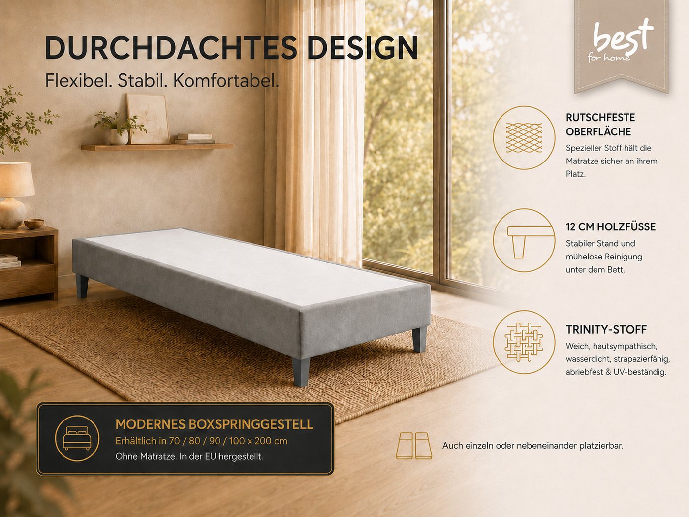 Best for Home Boxspringbett Boxspringbettgestell aus Massivholz in verschiedenen Größen (Bettgestell / Seniorenbett / Jugendbett / Kinderbett, Bettgestell ohne  – Bild 2 von 5