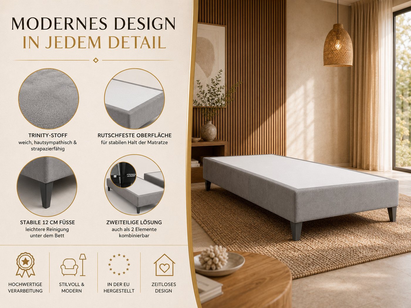 Best for Home Boxspringbett Boxspringbettgestell aus Massivholz in verschiedenen Größen (Bettgestell / Seniorenbett / Jugendbett / Kinderbett, Bettgestell ohne  – Bild 3 von 5
