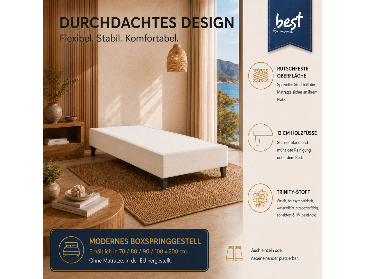 Best for Home Boxspringbett Boxspringbettgestell aus Massivholz in verschiedenen Größen (Bettgestell / Seniorenbett / Jugendbett / Kinderbett, 1-St., Bettgestel – Bild 2 von 5