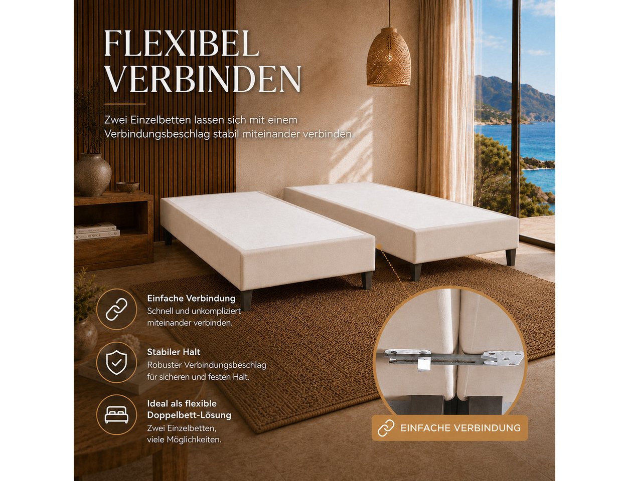Best for Home Boxspringbett Boxspringbettgestell aus Massivholz in verschiedenen Größen (Bettgestell / Seniorenbett / Jugendbett / Kinderbett, 1-St., Bettgestel – Bild 4 von 5