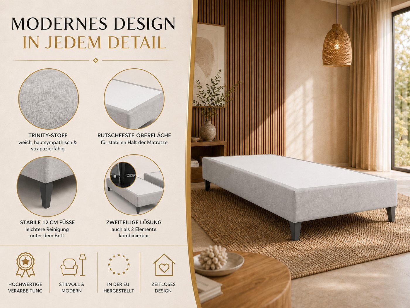 Best for Home Boxspringbett Boxspringbettgestell aus Massivholz in verschiedenen Größen (Bettgestell / Seniorenbett / Jugendbett / Kinderbett, Bettgestell ohne  – Bild 3 von 5