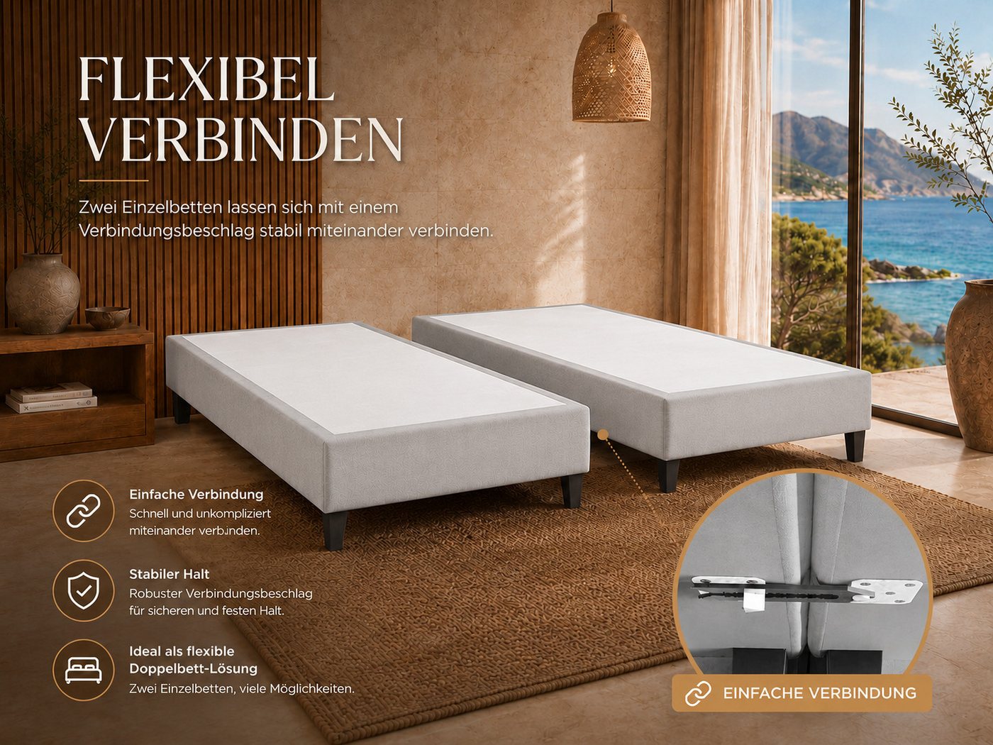 Best for Home Boxspringbett Boxspringbettgestell aus Massivholz in verschiedenen Größen (Bettgestell / Seniorenbett / Jugendbett / Kinderbett, Bettgestell ohne  – Bild 4 von 5
