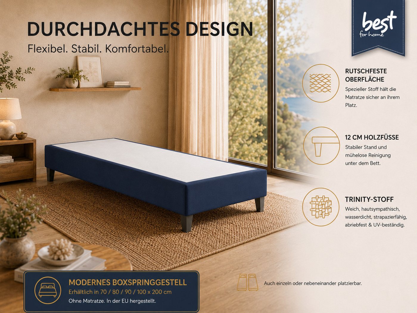 Best for Home Boxspringbett Boxspringbettgestell aus Massivholz in verschiedenen Größen (Bettgestell / Seniorenbett / Jugendbett / Kinderbett, 1-St., Bettgestel – Bild 2 von 5