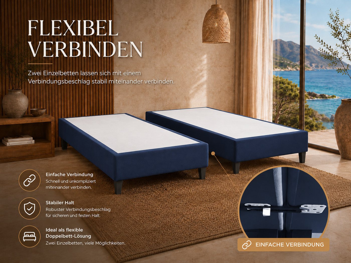 Best for Home Boxspringbett Boxspringbettgestell aus Massivholz in verschiedenen Größen (Bettgestell / Seniorenbett / Jugendbett / Kinderbett, 1-St., Bettgestel – Bild 4 von 5