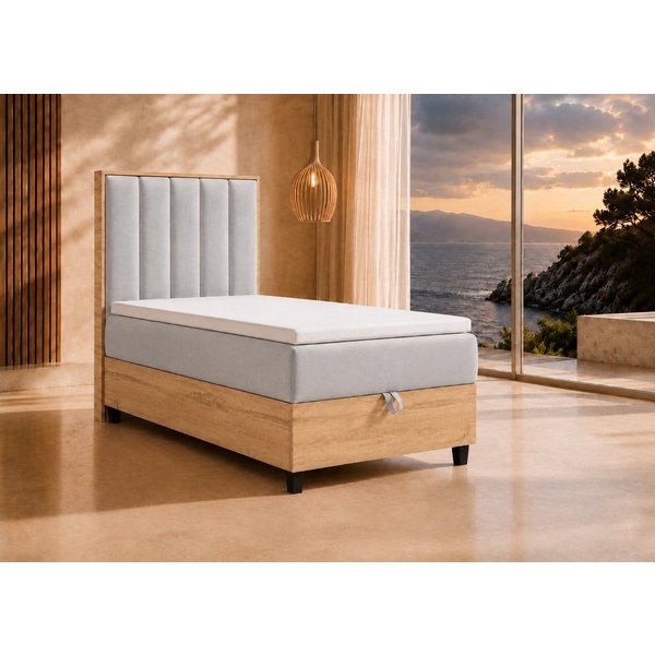 Best for Home Boxspringbett Einzelbett Trinity K-10 mit Bettkasten & Komfort Topper T30 (Bett, Polsterbett mit Stauraum, Jugendbett, Kinderbett versch. Größen, 