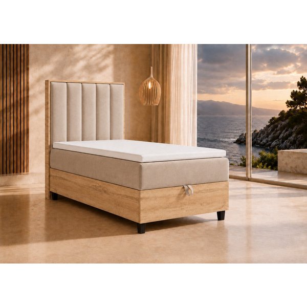 Best for Home Boxspringbett Einzelbett Trinity K-10 mit Bettkasten & Komfort Topper T30 (Bett, Polsterbett mit Stauraum, Jugendbett, Kinderbett versch. Größen, 