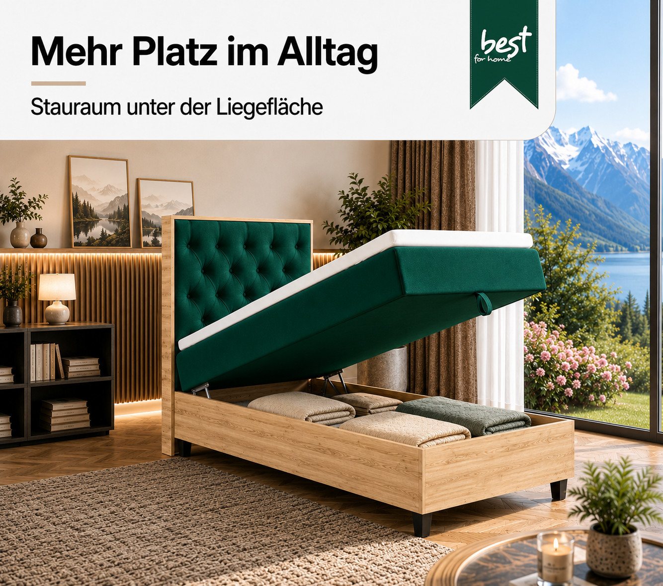 Best for Home Boxspringbett Einzelbett Trinity K-14 Single mit Bettkasten & Komfort Topper H3 (Bett, Polsterbett mit Stauraum, Jugendbett, Kinderbett versch. Gr – Bild 2 von 5