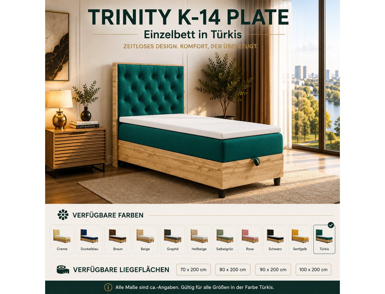 Best for Home Boxspringbett Einzelbett Trinity K-14 Single mit Bettkasten & Komfort Topper H3 (Bett, Polsterbett mit Stauraum, Jugendbett, Kinderbett versch. Gr – Bild 3 von 5