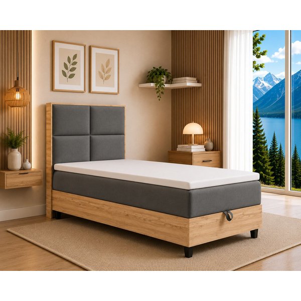 Best for Home Boxspringbett Einzelbett Trinity K-2 Plate Single mit Bettkasten & Topper H3 (Einzelbett, Polsterbett mit gepolstertes Kopfteil, Jugendbett, Kinde