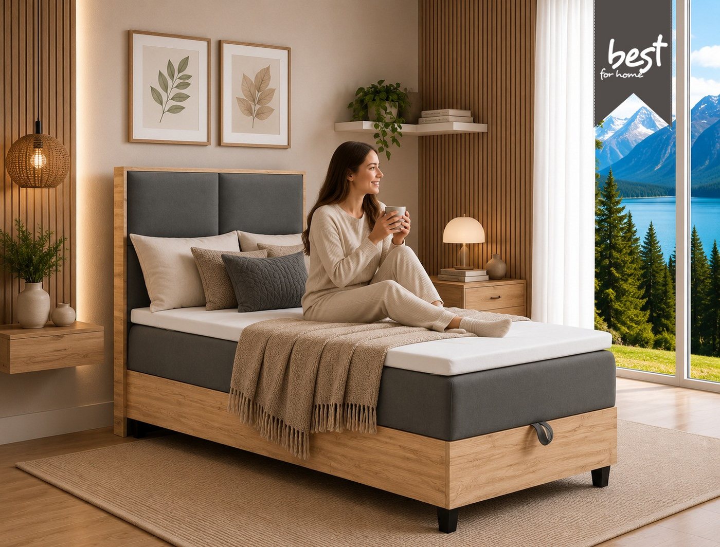 Best for Home Boxspringbett Einzelbett Trinity K-2 Plate Single mit Bettkasten & Topper H3 (Einzelbett, Polsterbett mit gepolstertes Kopfteil, Jugendbett, Kinde – Bild 3 von 5