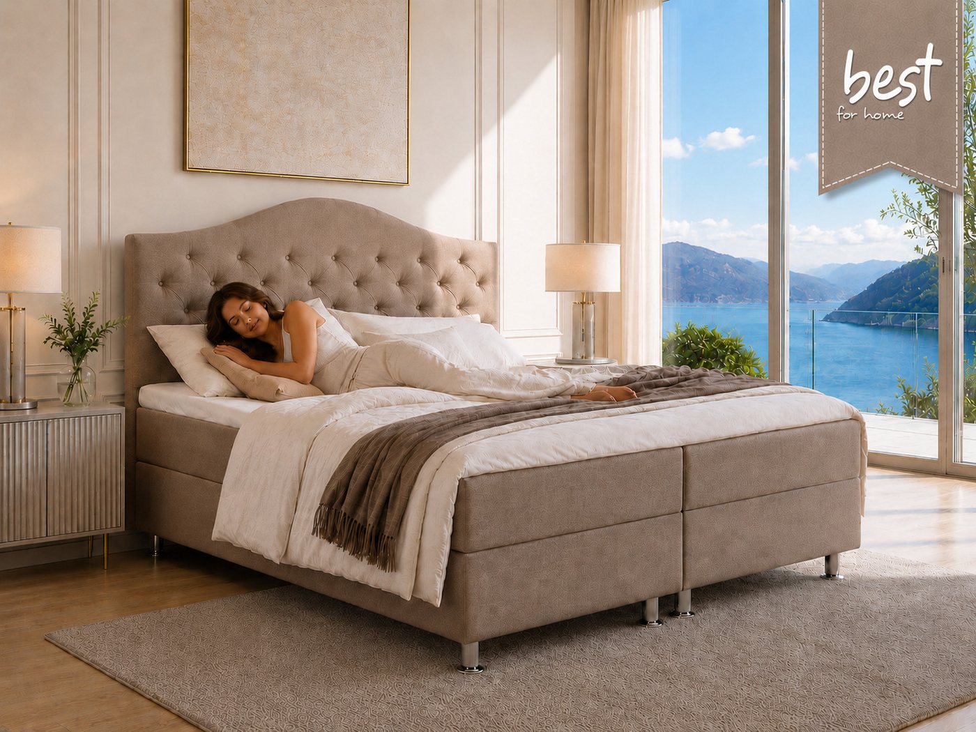 Best for Home Boxspringbett Glamour mit 7-Zonen Bonell & 7 cm T-30 Topper – Komfortbett (Komplettset, 4-St., Boxspringbett mit 7-Zonen-Bonellfederkernmatratze & – Bild 2 von 5