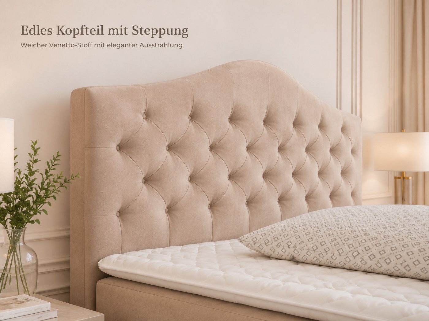 Best for Home Boxspringbett Glamour mit 7-Zonen Bonell & 7 cm T-30 Topper – Komfortbett (Komplettset, 4-St., Boxspringbett mit 7-Zonen-Bonellfederkernmatratze & – Bild 4 von 5