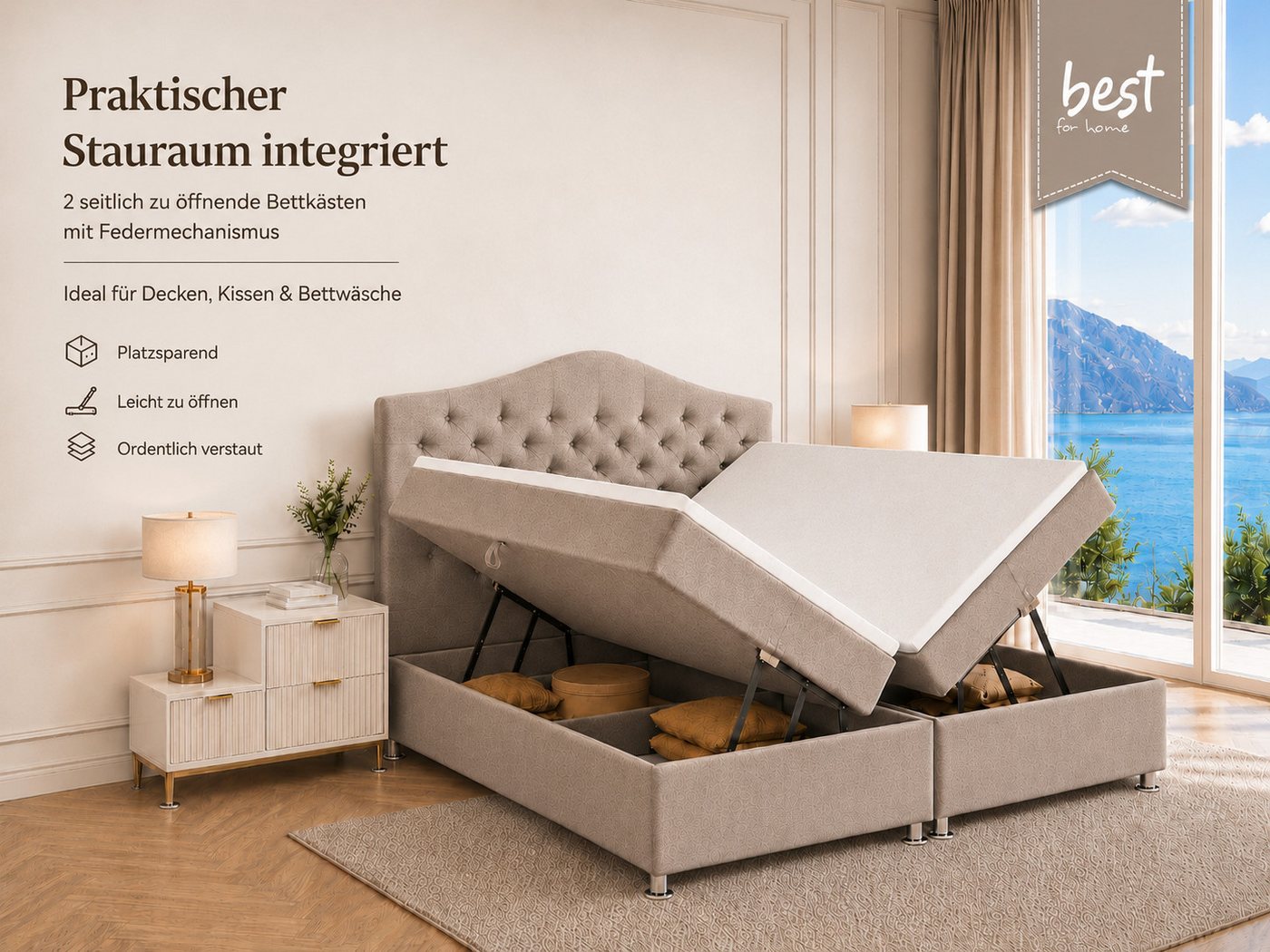 Best for Home Boxspringbett Glamour mit 7-Zonen Bonell & 7 cm T-30 Topper – Komfortbett (Komplettset, 4-St., Boxspringbett mit 7-Zonen-Bonellfederkernmatratze & – Bild 5 von 5