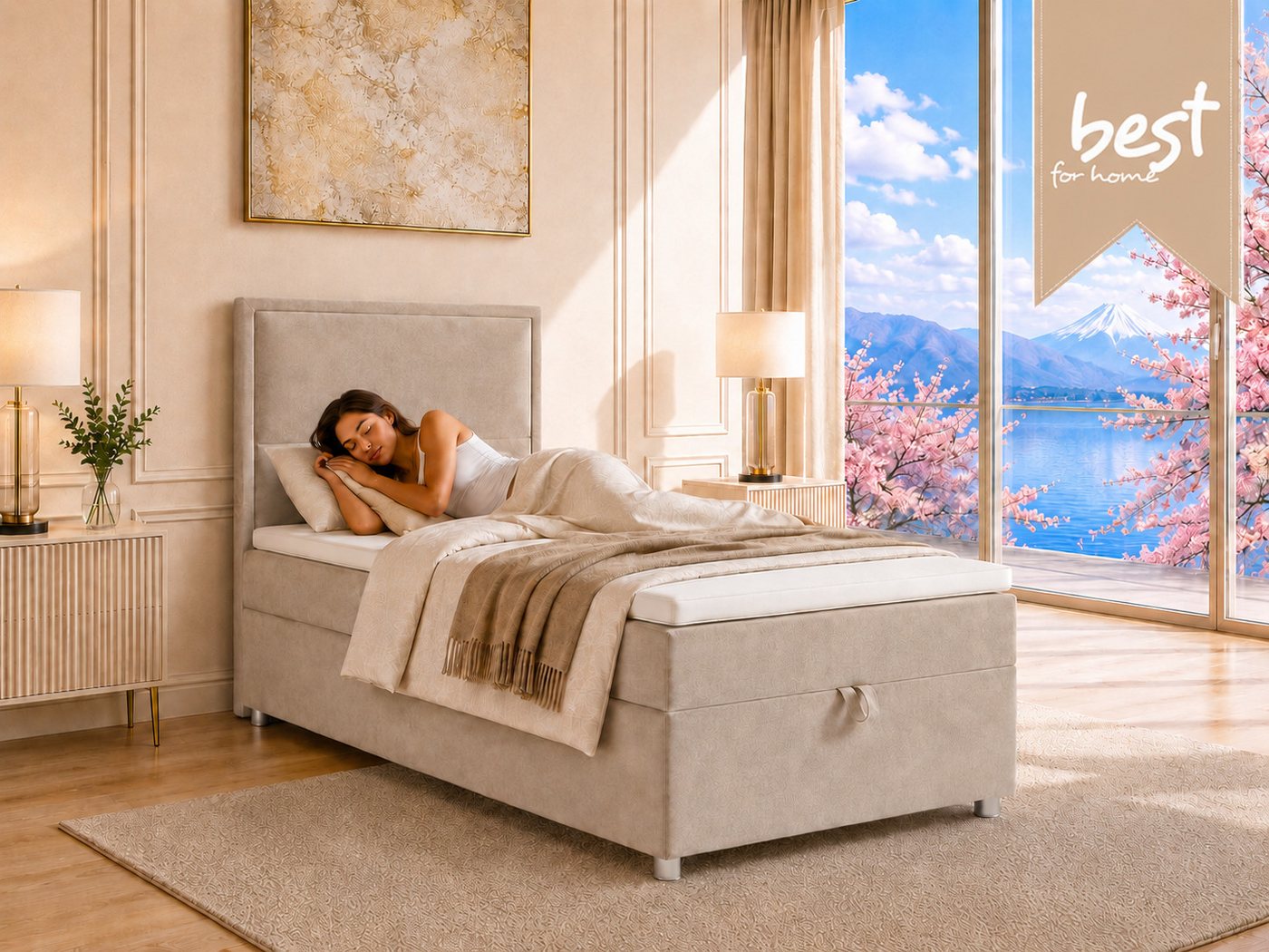 Best for Home Boxspringbett K-11 SINGLE mit Bettkasten, Bonellfederkern, Komfort Topper H3 (Hotelbett, Einzelbett, Kinderbett, Juniorbett, 5-St., 70x200 80x200  – Bild 2 von 5
