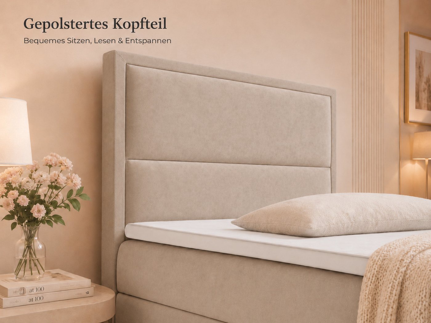 Best for Home Boxspringbett K-11 SINGLE mit Bettkasten, Bonellfederkern, Komfort Topper H3 (Hotelbett, Einzelbett, Kinderbett, Juniorbett, 5-St., 70x200 80x200  – Bild 4 von 5