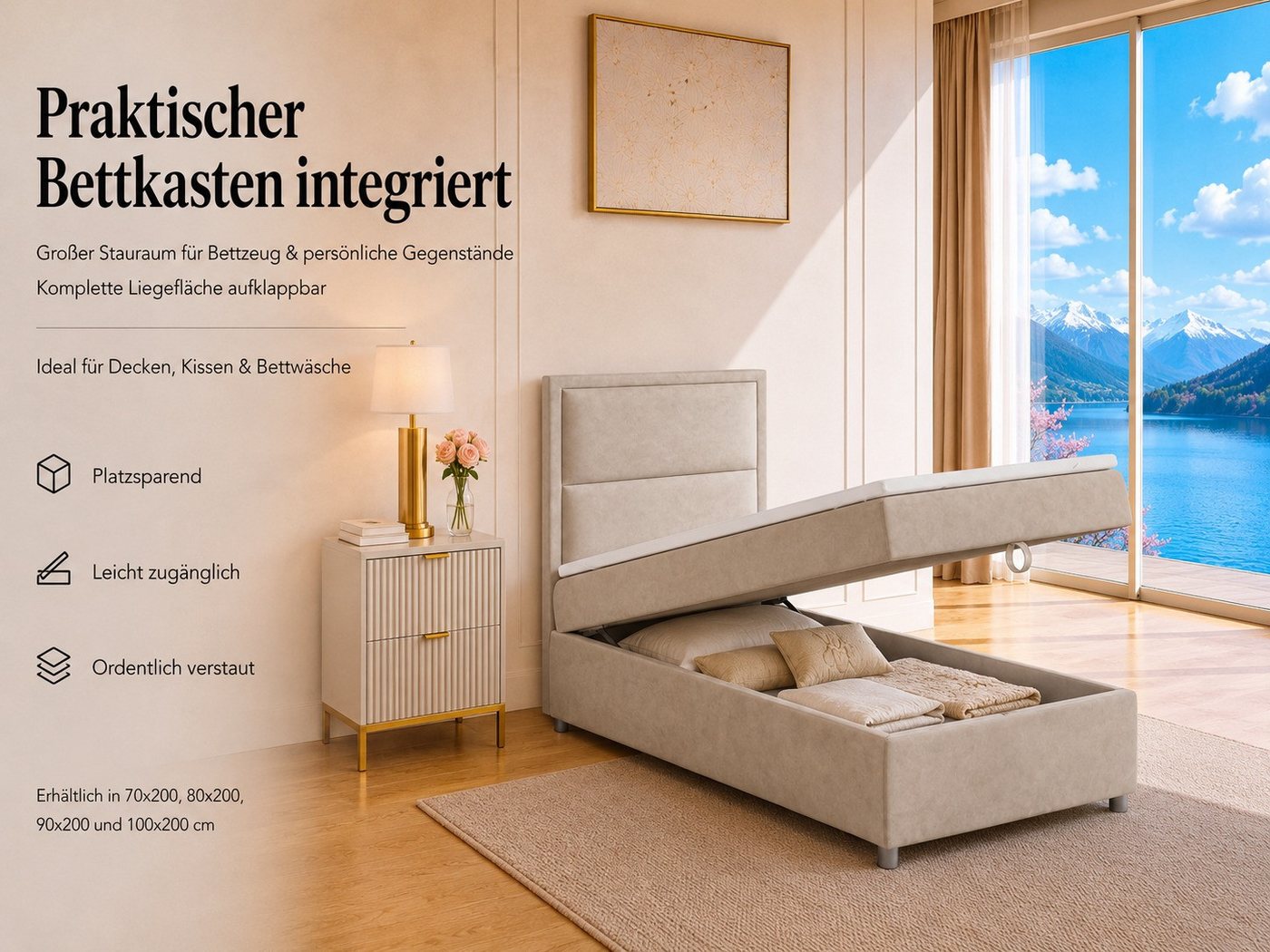 Best for Home Boxspringbett K-11 SINGLE mit Bettkasten, Bonellfederkern, Komfort Topper H3 (Hotelbett, Einzelbett, Kinderbett, Juniorbett, 5-St., 70x200 80x200  – Bild 5 von 5