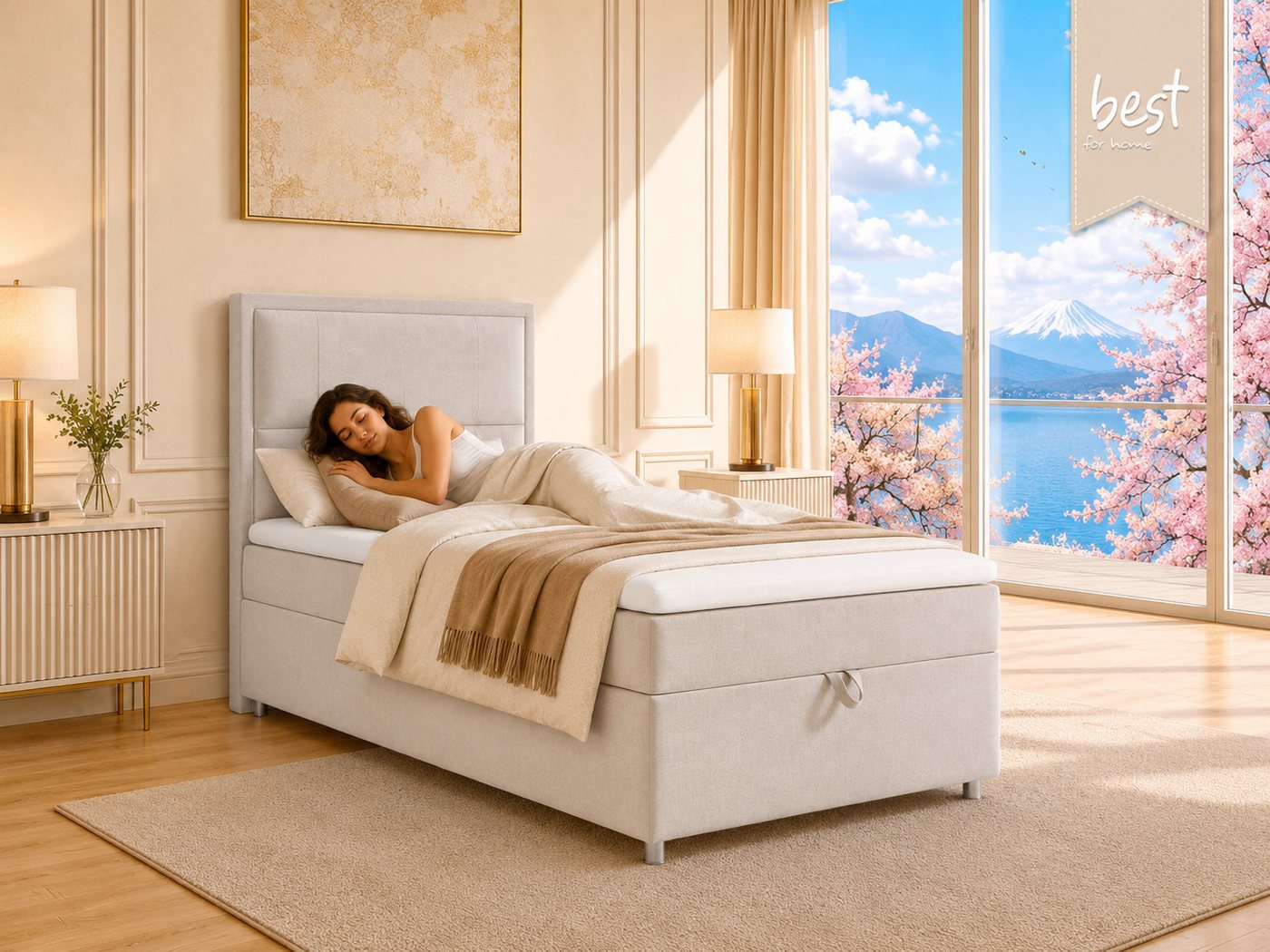 Best for Home Boxspringbett K-11 SINGLE mit Bettkasten, Bonellfederkern, Komfort Topper H3 (Hotelbett, Einzelbett, Kinderbett, Juniorbett, 5-St., 70x200 80x200  – Bild 2 von 5