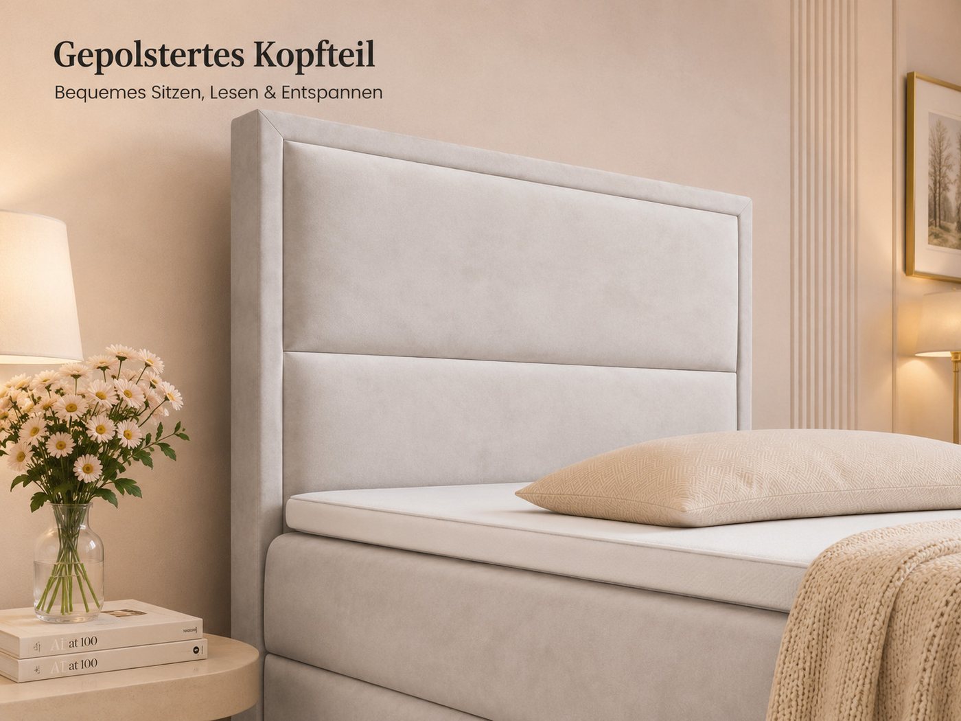 Best for Home Boxspringbett K-11 SINGLE mit Bettkasten, Bonellfederkern, Komfort Topper H3 (Hotelbett, Einzelbett, Kinderbett, Juniorbett, 5-St., 70x200 80x200  – Bild 4 von 5