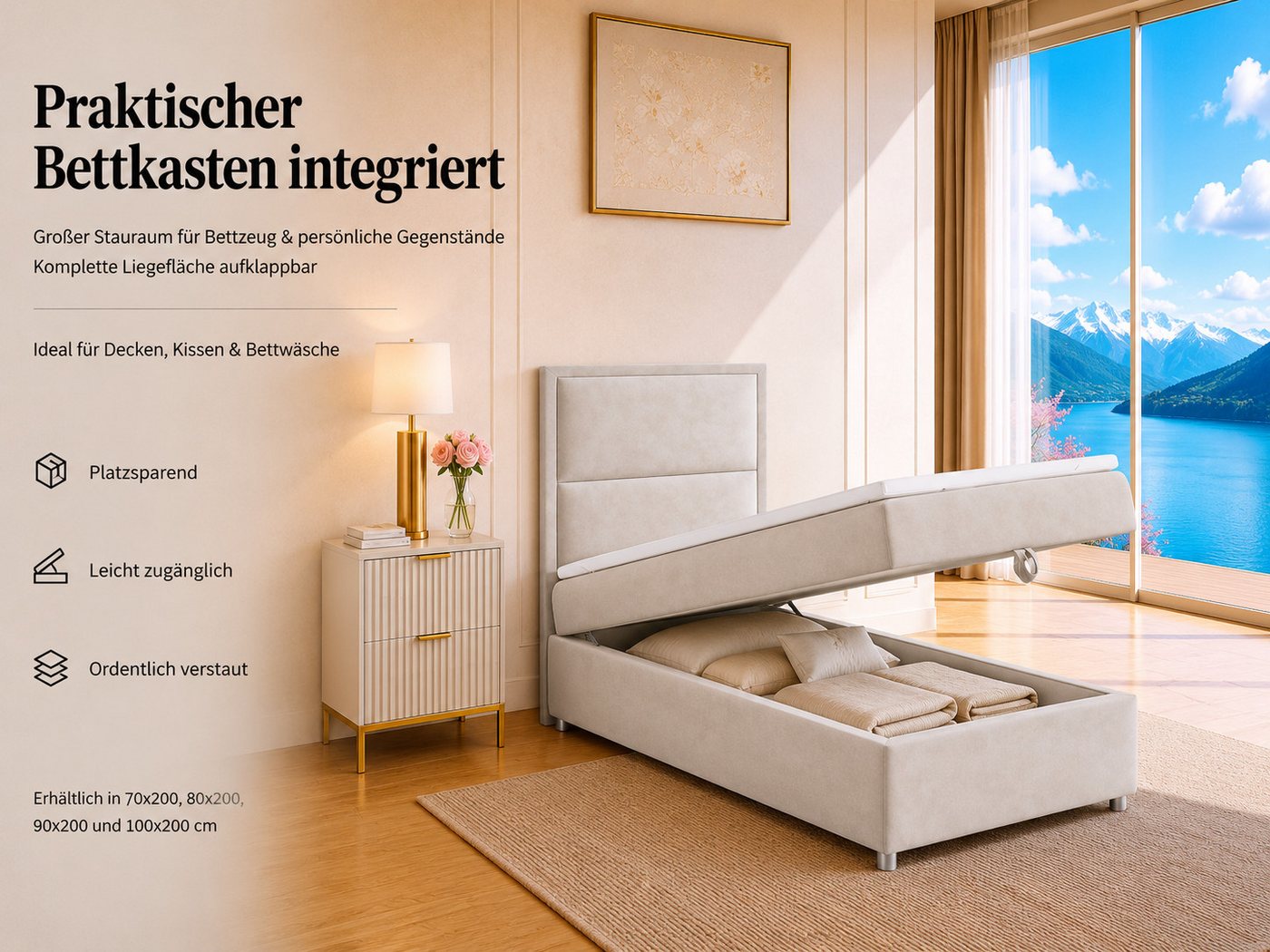 Best for Home Boxspringbett K-11 SINGLE mit Bettkasten, Bonellfederkern, Komfort Topper H3 (Hotelbett, Einzelbett, Kinderbett, Juniorbett, 5-St., 70x200 80x200  – Bild 5 von 5