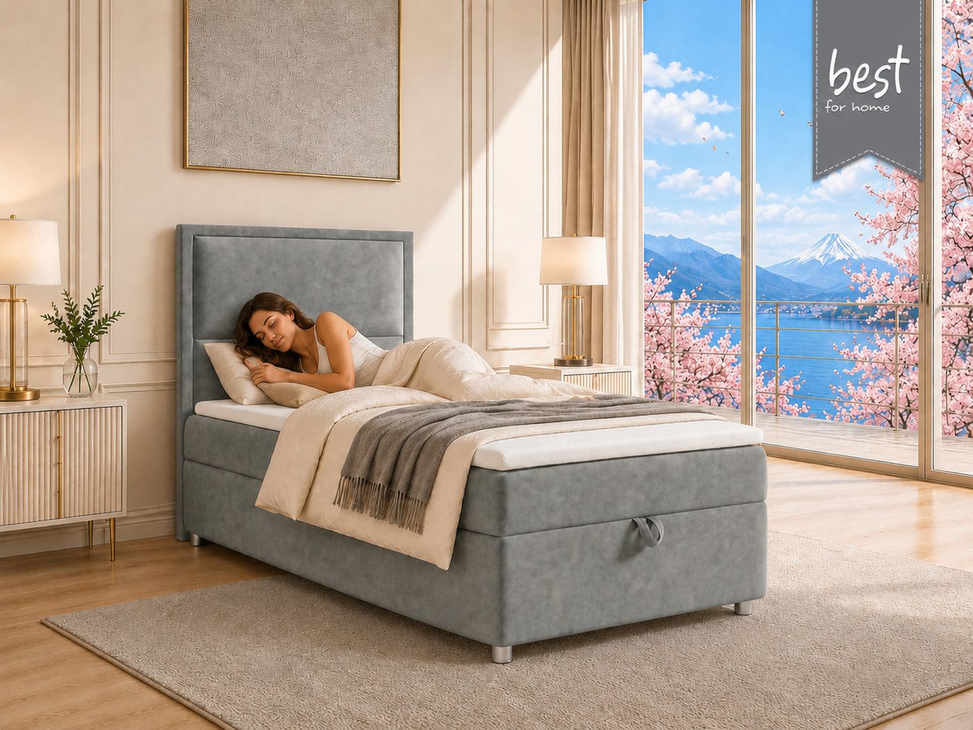 Best for Home Boxspringbett K-11 SINGLE mit Bettkasten, Bonellfederkern, Komfort Topper H3 (Hotelbett, Einzelbett, Kinderbett, Juniorbett, 5-St., 70x200 80x200  – Bild 2 von 5