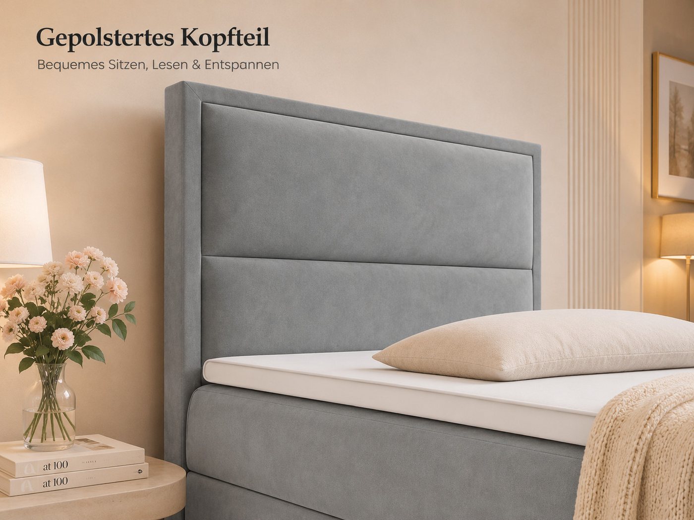 Best for Home Boxspringbett K-11 SINGLE mit Bettkasten, Bonellfederkern, Komfort Topper H3 (Hotelbett, Einzelbett, Kinderbett, Juniorbett, 5-St., 70x200 80x200  – Bild 4 von 5