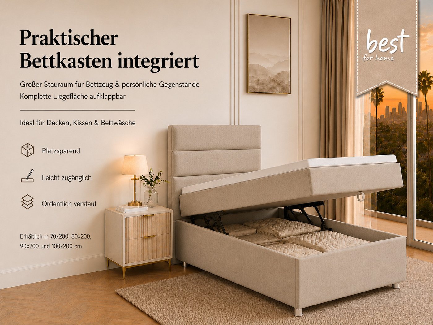 Best for Home Boxspringbett K-4 mit Stauraum, Topper & Bonellfederkern (Komplettset, 1-St., Boxspringbett inklusive Matratze und Topper), ca. 5 cm PUR-Schaum-To – Bild 5 von 5