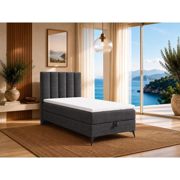 Best for Home Boxspringbett K10 Single SLIM mit Bettkasten & Bonellfederkernmatratze, Topper H3 (Einzelbett, Polsterbett, Kinderbett, Juniorbett, Hotelbett, 70x