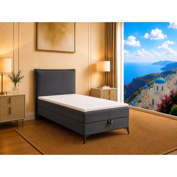 Best for Home Boxspringbett K16 Single SLIM mit Bettkasten & Bonellfederkernmatratze, Topper H3 (Einzelbett, Polsterbett, Juniorbett, Hotelbett, versch. Größen,